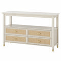 Consolle in Legno e Rattan con 4 Cassetti Bianco
