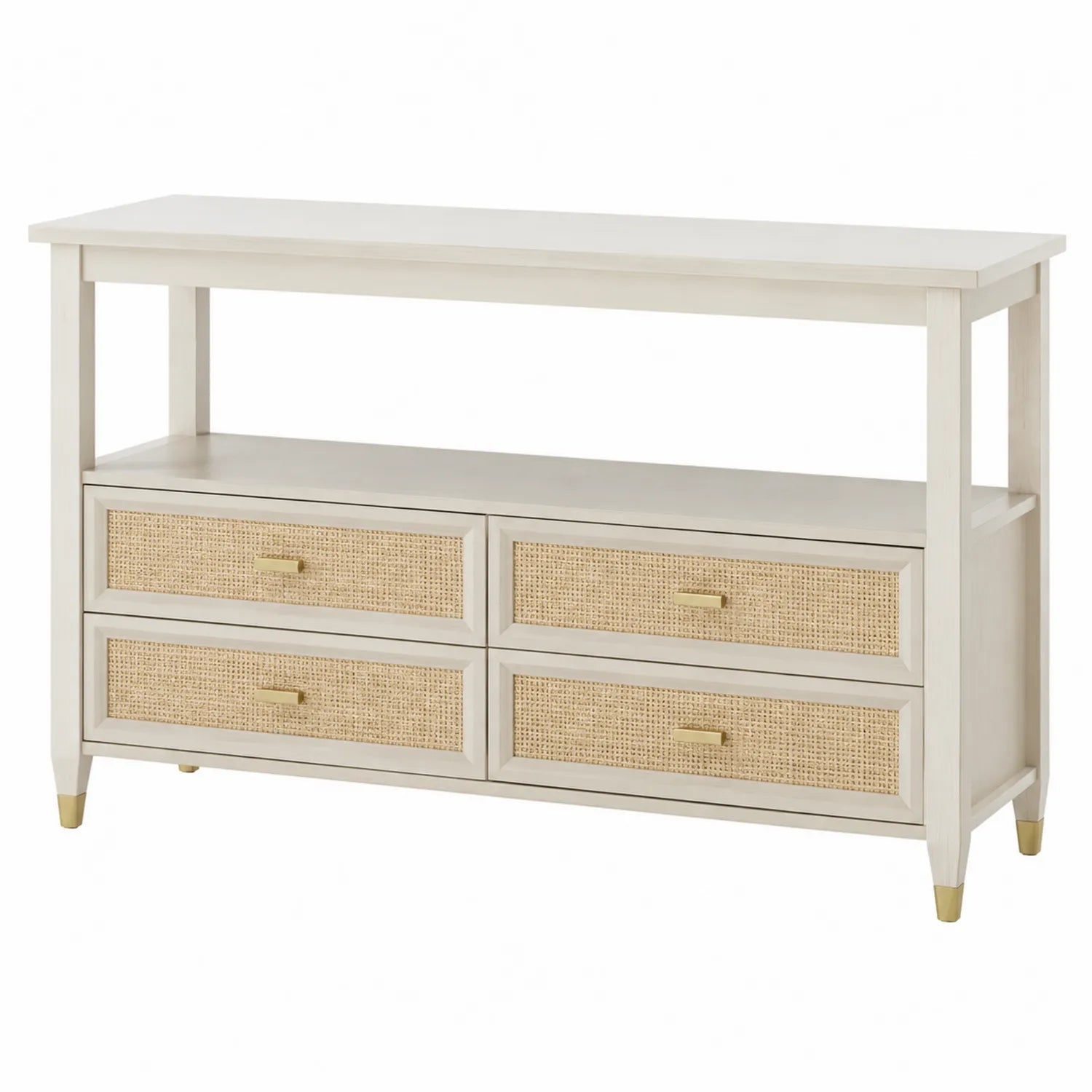 Consolle in Legno e Rattan con 4 Cassetti Bianco
