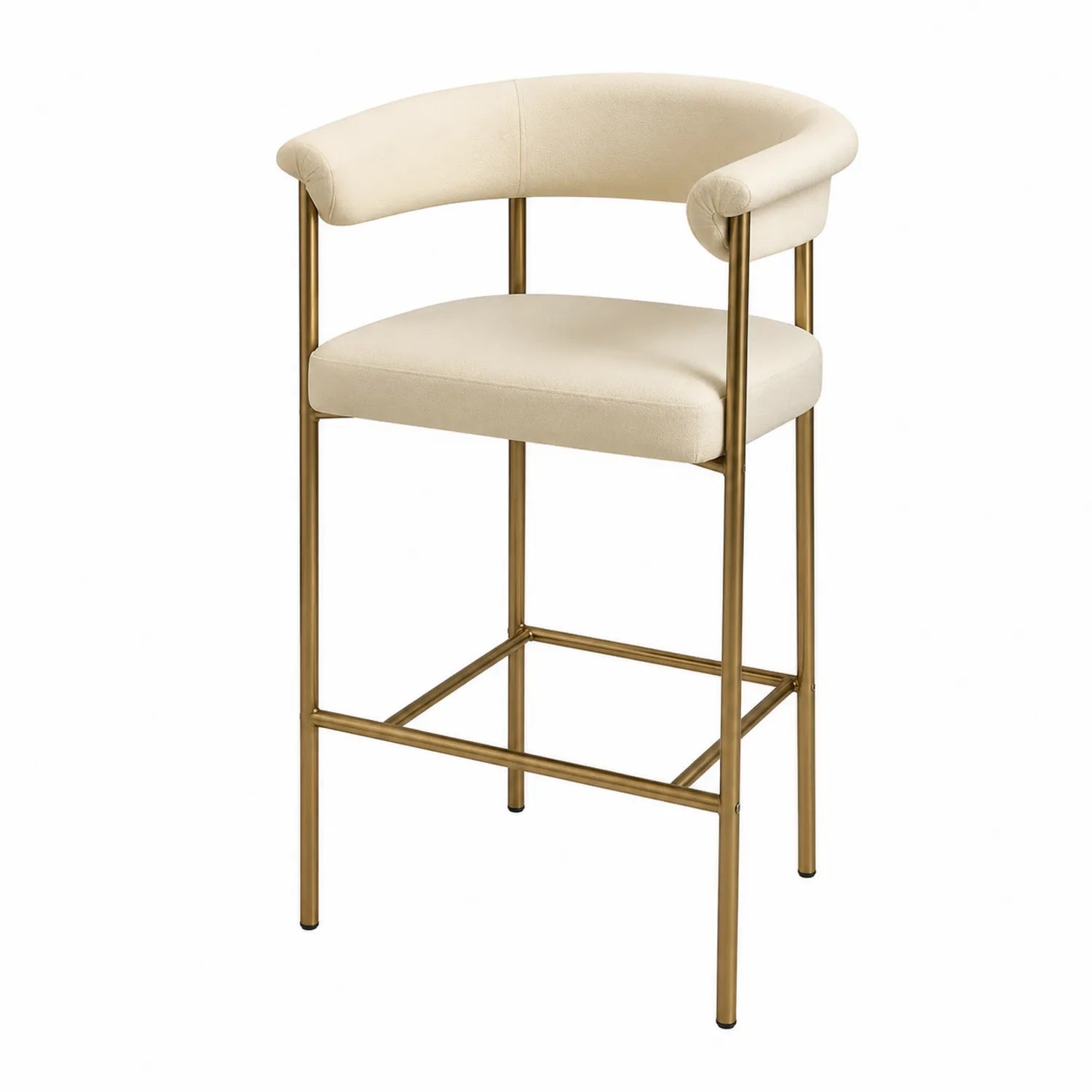 Sgabello da bar in metallo dorato con seduta in tessuto beige