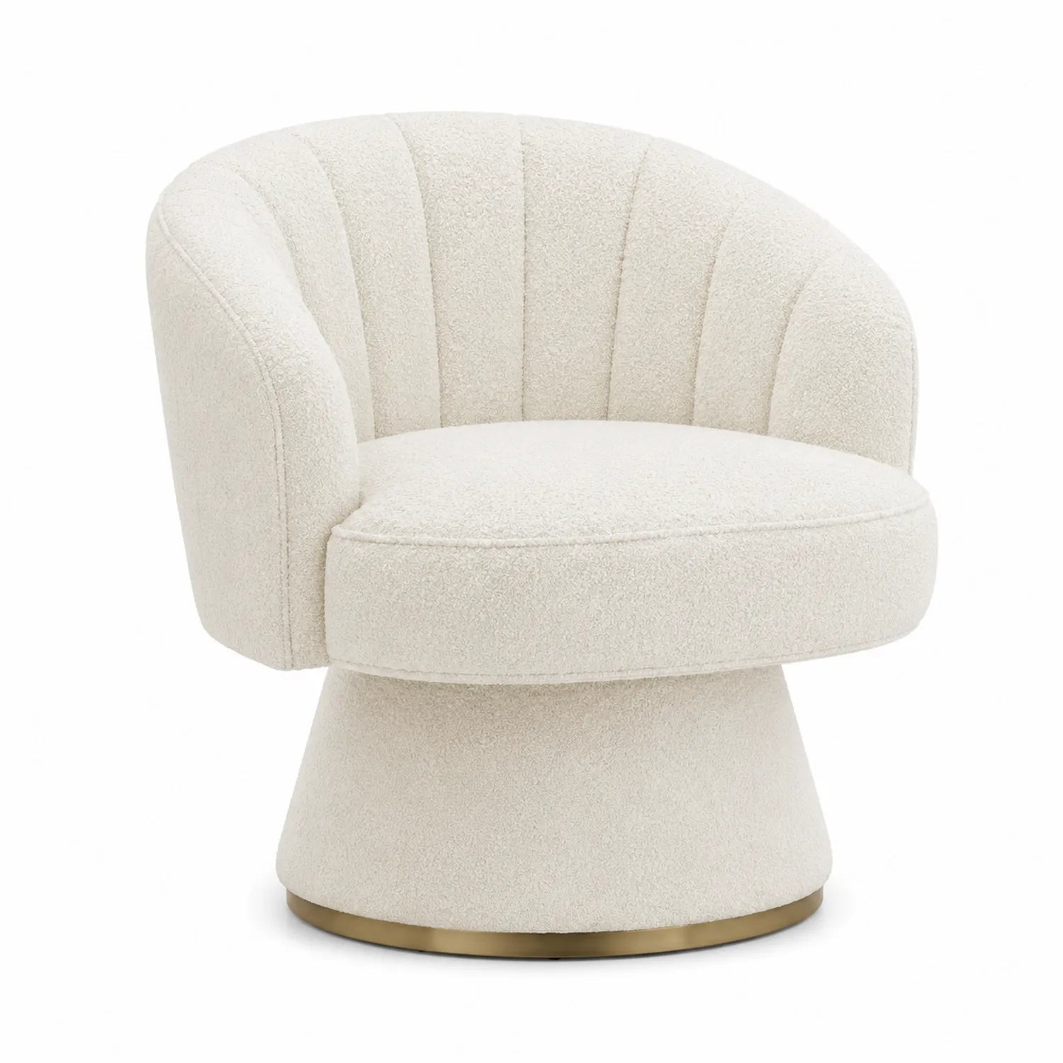 Poltrona in Tessuto Bouclé con Base in Metallo Dorato