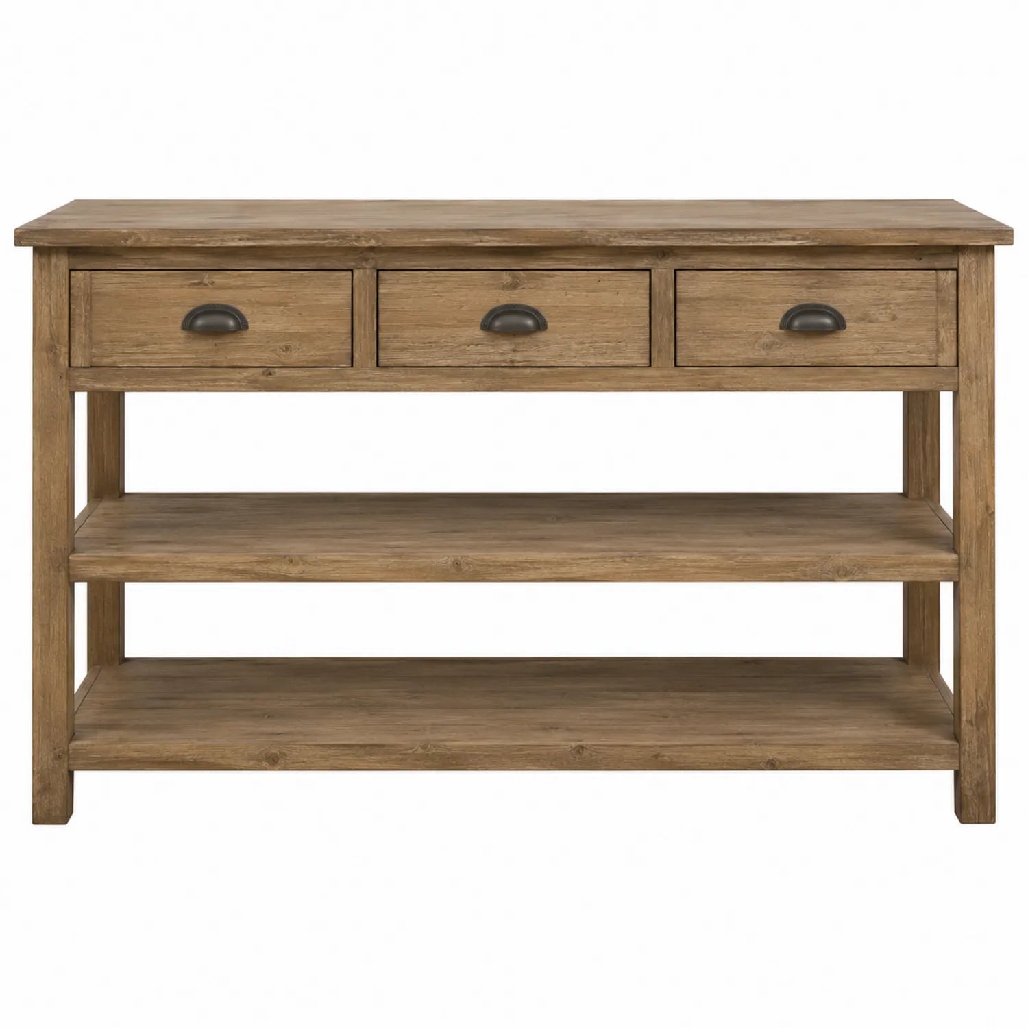 Consolle in Legno con 3 Cassetti e 2 Mensole, Rovere, 120x40x85 cm