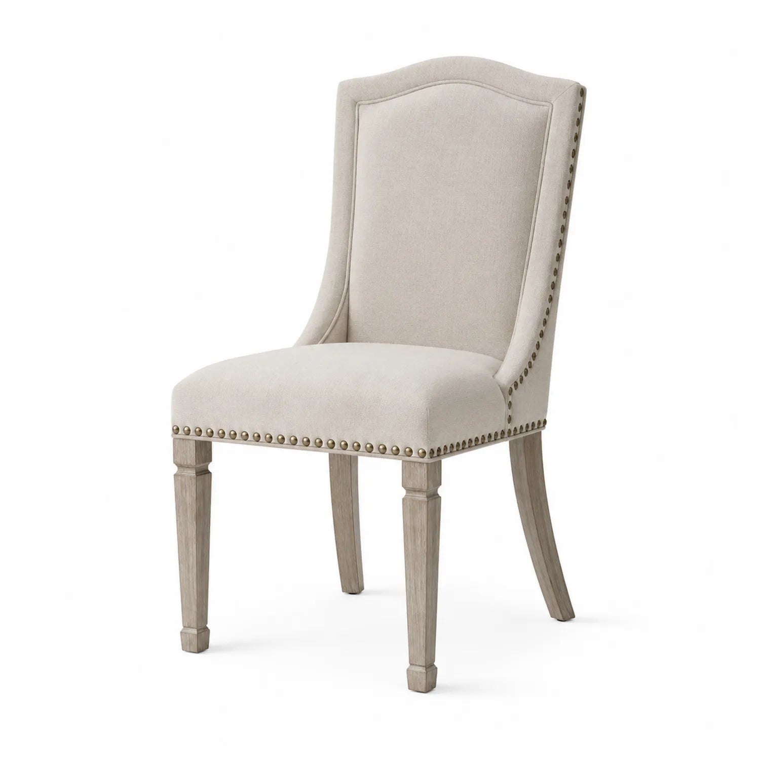 Sedia da pranzo in tessuto di lino con gambe in legno