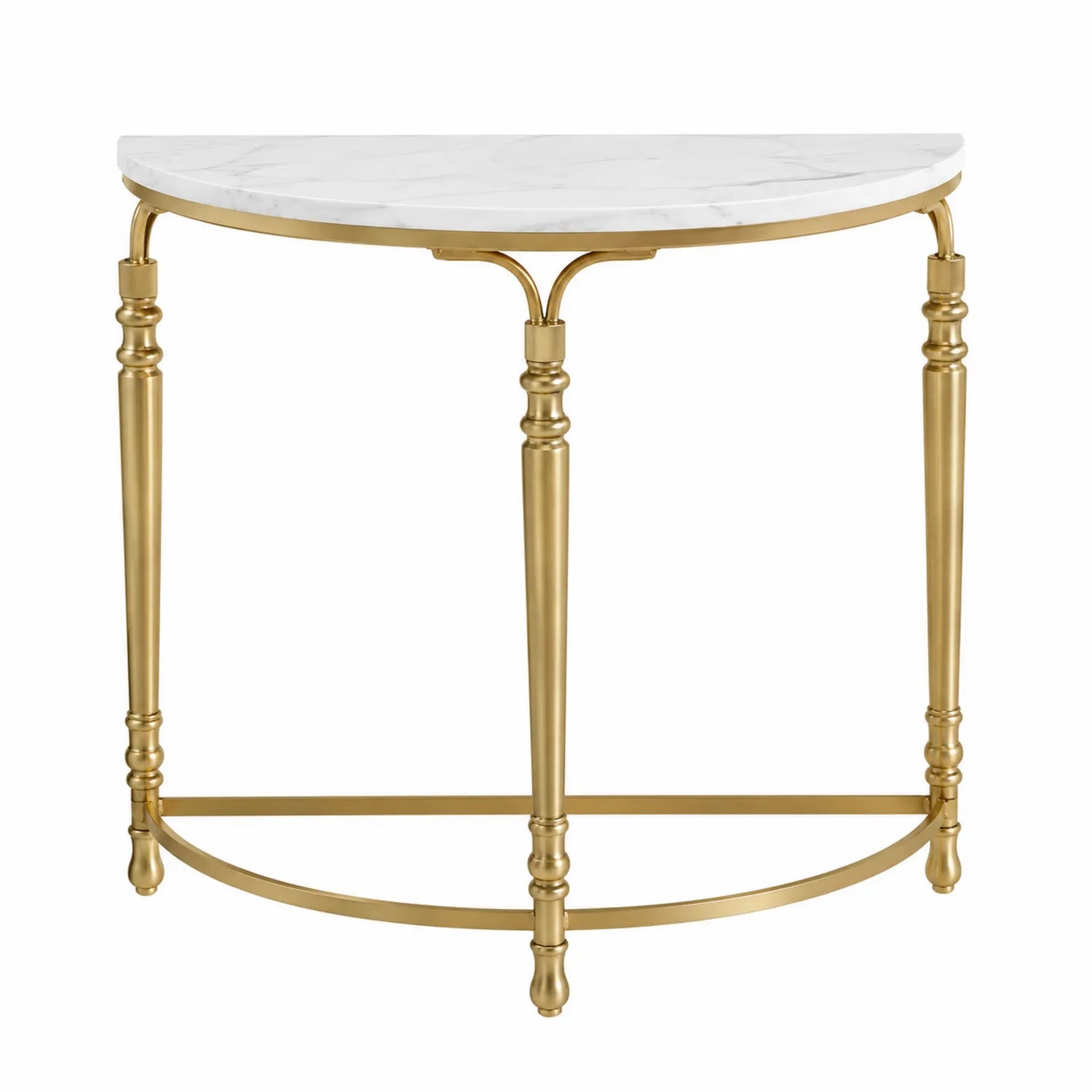 Consolle Semicerchio Marmo Bianco e Metallo Oro 80x38x76 cm