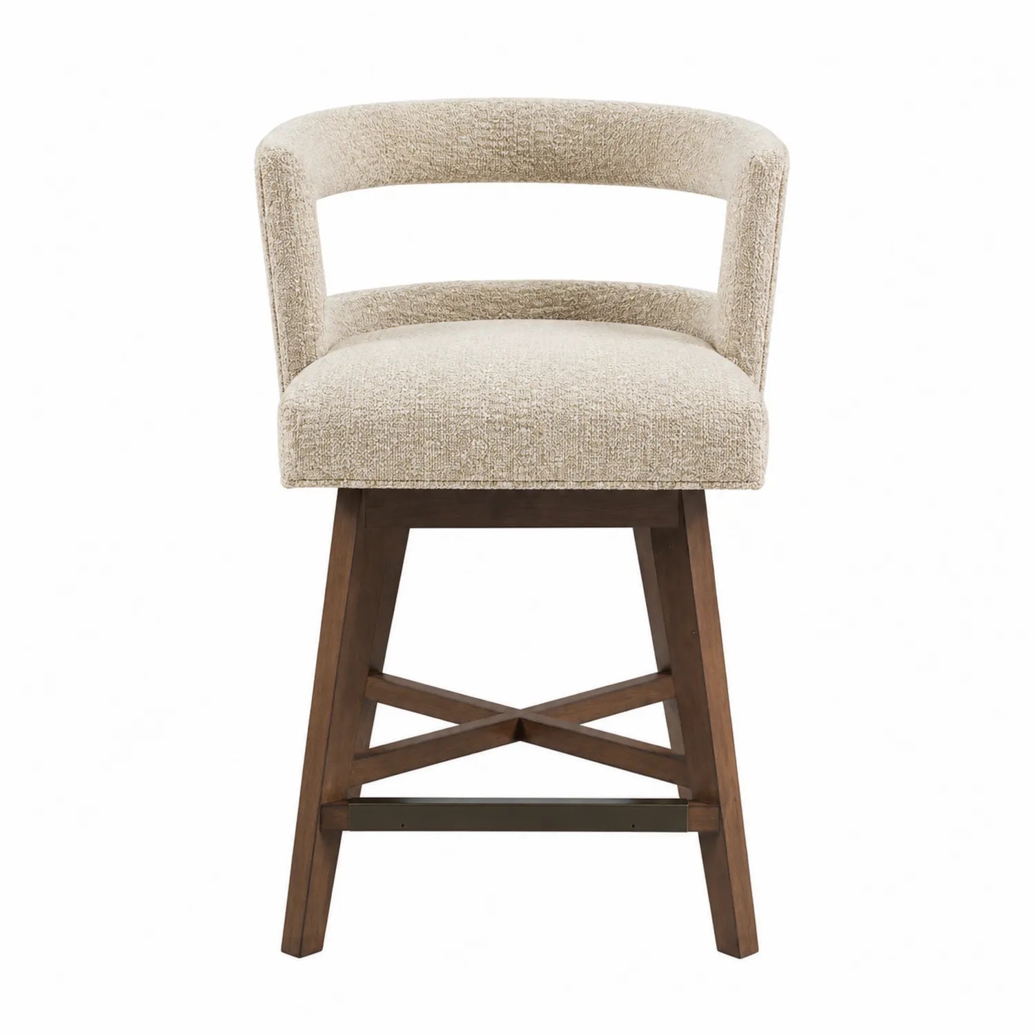 Sgabello da bar in tessuto beige con struttura in legno